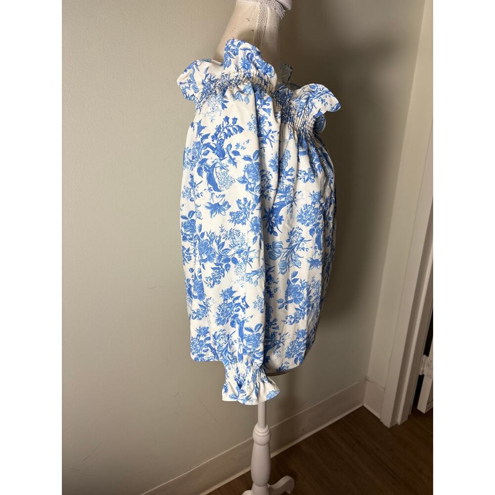 NWT Tuckernuck Blue Floral Long Sleeve Off the Shoulder Top Sz L - Picture 3 of 5